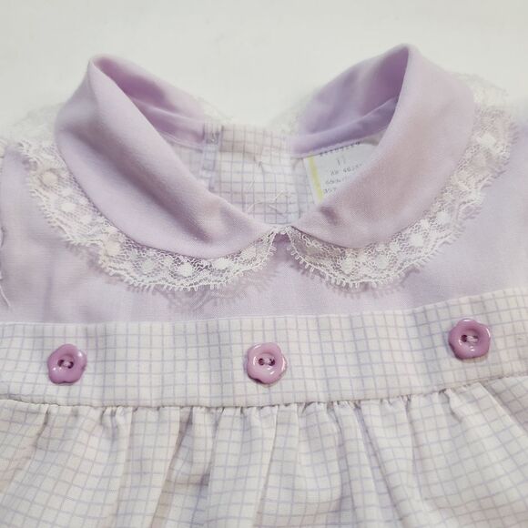 Vintage 90s Pastel Purple Checked Baby Girl Dress Elephant Hearts Balloons - Picture 3 of 10